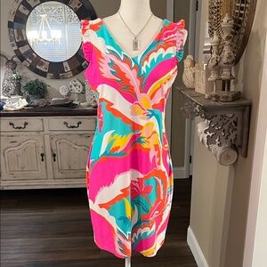 Jude Connally Pink, Turquoise & Orange Floral Mini Dress